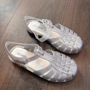 Mini Melissa Toddler girls silver glitter jelly flats NWOT